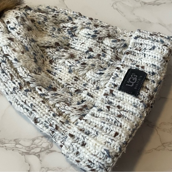 UGG Knit Toboggan Winter Hat - White w/ flecks of blue, brown - Picture 3 of 10